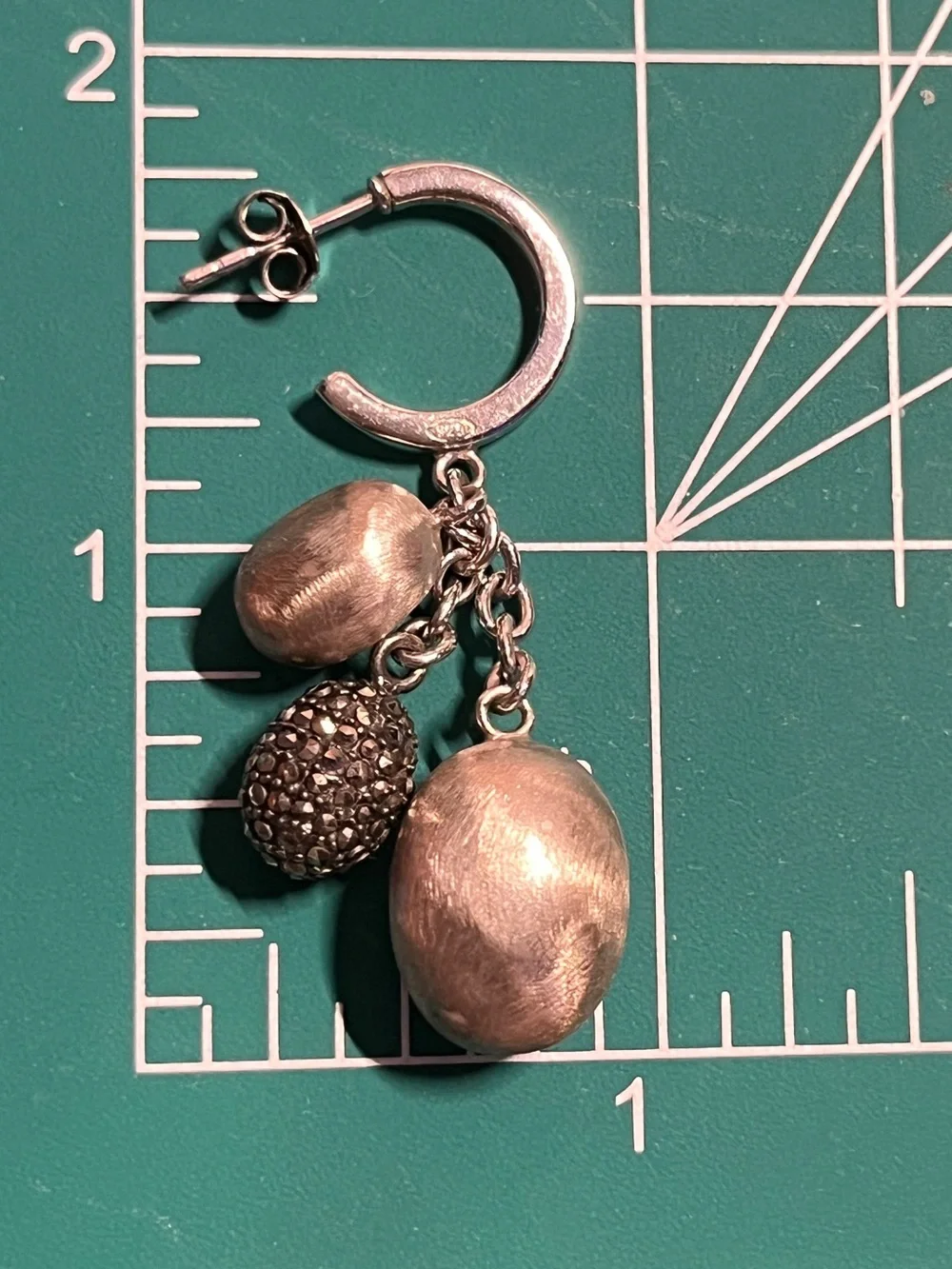 Nanis Italy Brushed Dangle Drop 925 Sterling Silver Marcasite - Picture 6 of 8